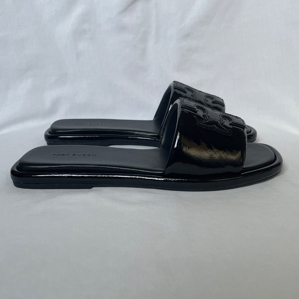 Tory Burch Double T Sport Slide Patent Leather Black 7 - Picture 6 of 11